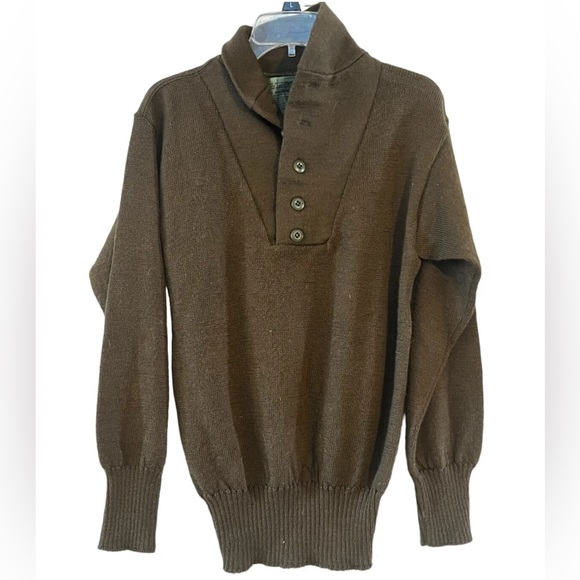 Vintage Other - VTG  80s Henley Military Issue Men's Sweater USAF 100% Wool Brn 5-ButtonM 38-40